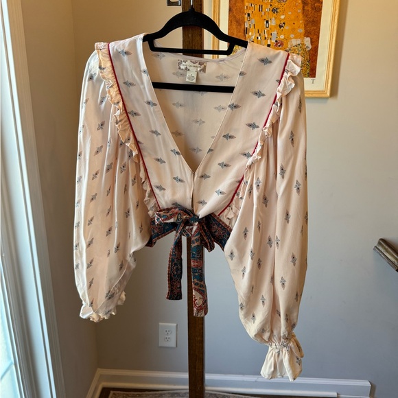 Bohemian Cream and Red Women's Top - Picture 3 of 7